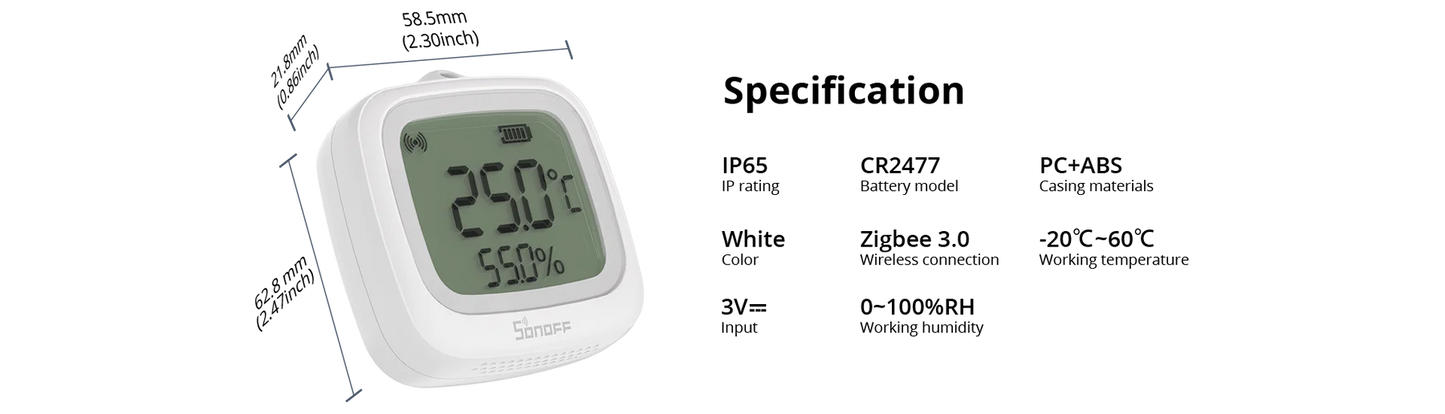 SONOFF SNZB-02WD IP65 Zigbee LCD Smart Temperature Humidity Sensor
