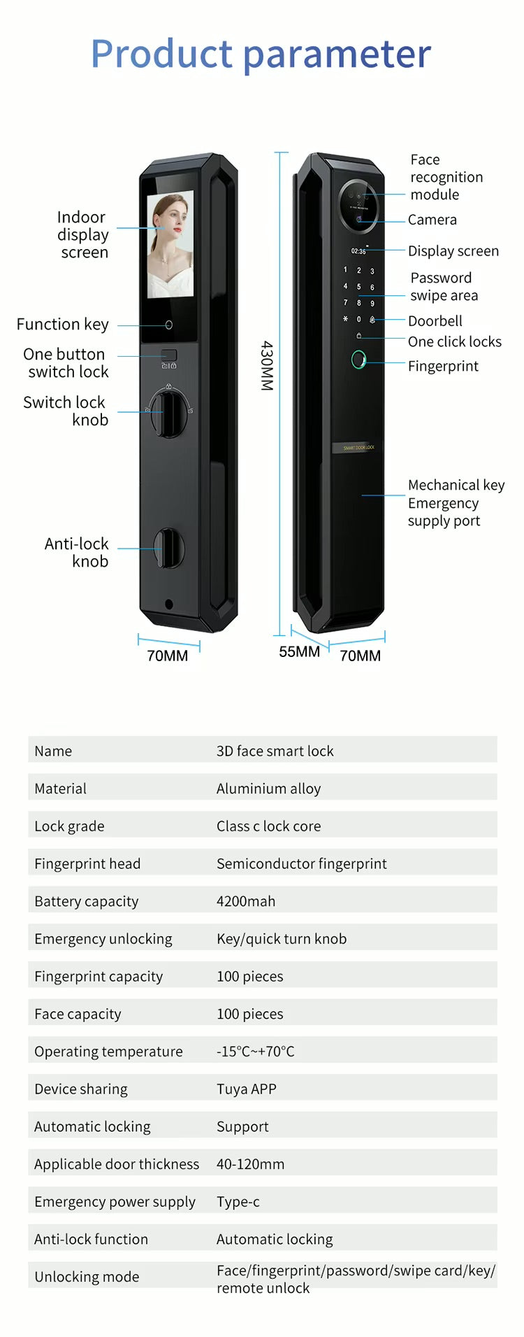 TUYA Smart Door Lock D30 - Fingerprint / Face Recognition