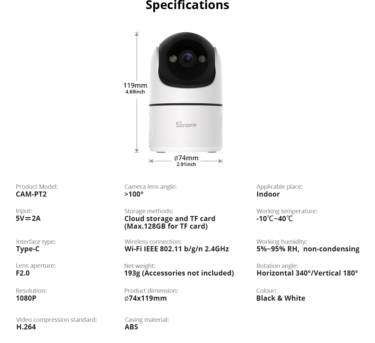 SONOFF CAM Pan-Tilt 2 Smart Indoor Home Security Camera | CAM-PT2