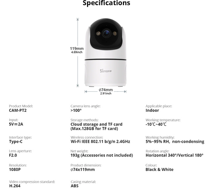 SONOFF CAM Pan-Tilt 2 Smart Indoor Home Security Camera | CAM-PT2