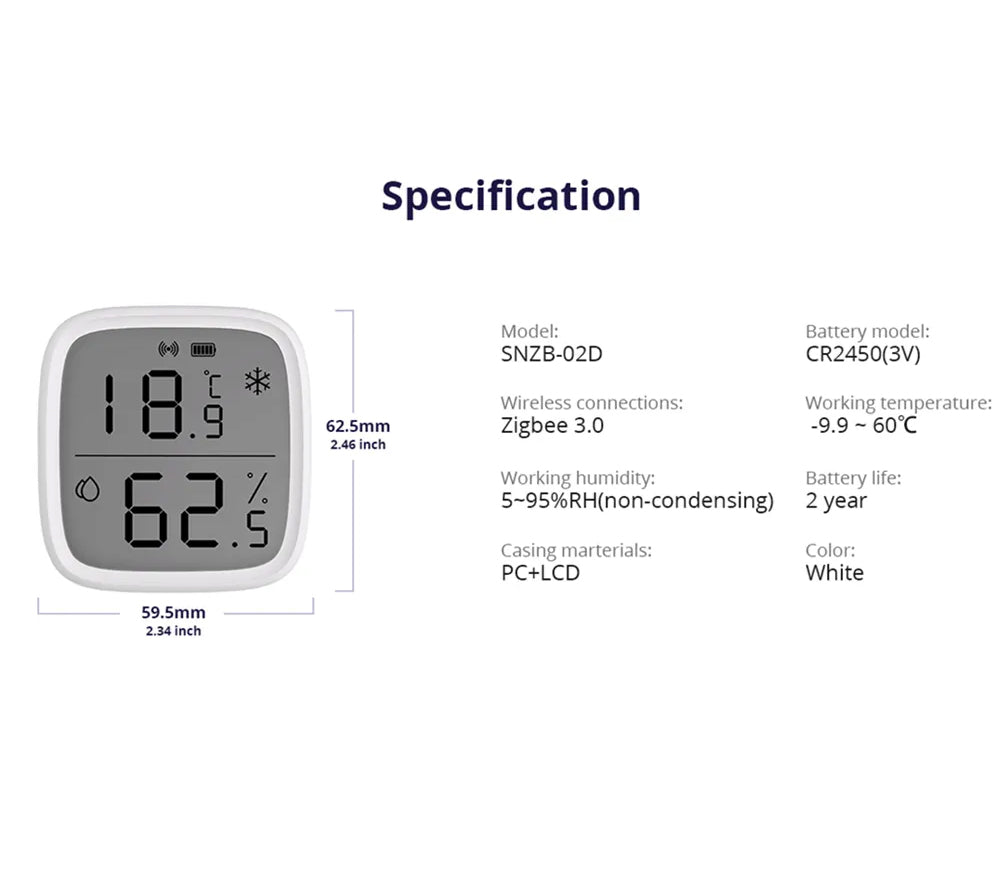 SONOFF SNZB-02D Zigbee LCD Smart Temperature Humidity Sensor