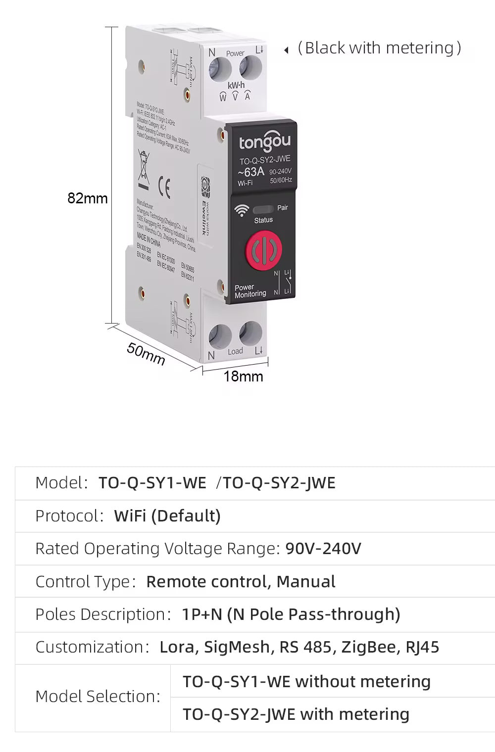 TONGOU 1P 63A WIFI Smart Circuit Breaker (Ewelink)