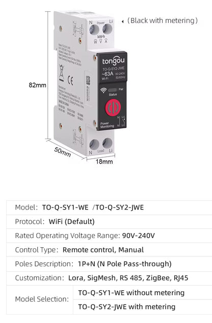 TONGOU 1P 63A WIFI Smart Circuit Breaker (Ewelink)