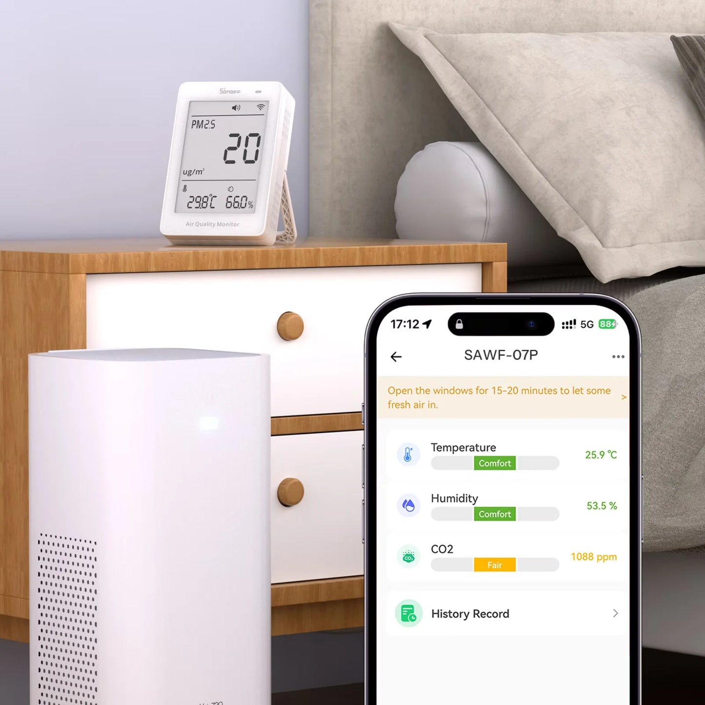 SONOFF AirGuard PM2.5/PM10 Matter Over Wi-Fi Air Quality Monitor | SAWF-07P