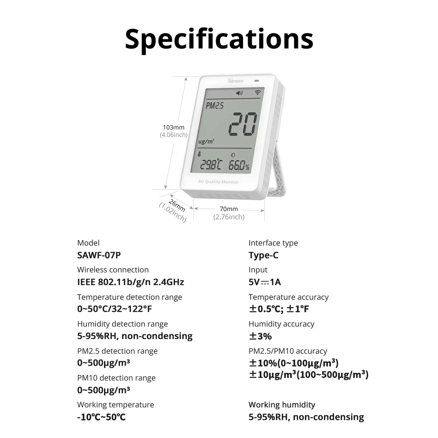 SONOFF AirGuard PM2.5/PM10 Matter Over Wi-Fi Air Quality Monitor | SAWF-07P