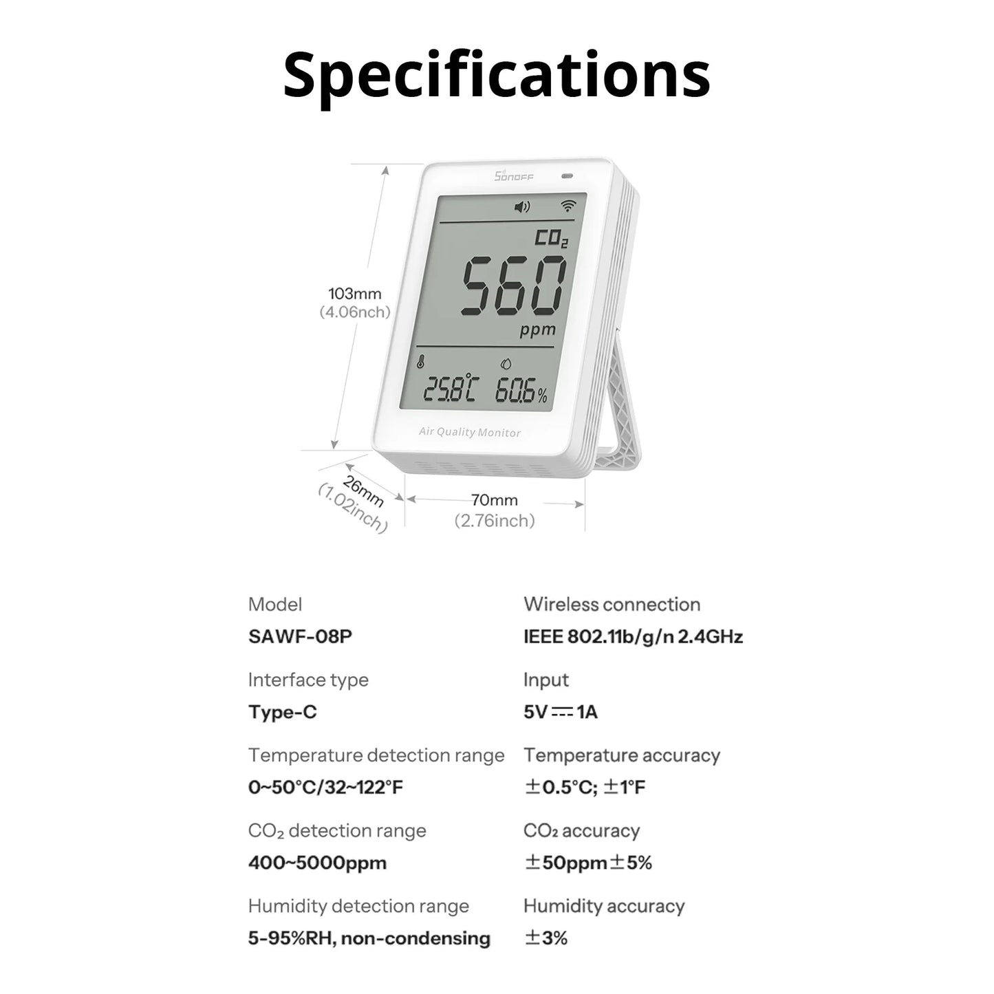 SONOFF AirGuard CO2 Matter Over Wi-Fi Air Quality Monitor | SAWF-08P