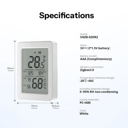 SONOFF AirGuard TH 3.6'' LCD Zigbee Temperature And Humidity Sensor | SNZB-02DR2