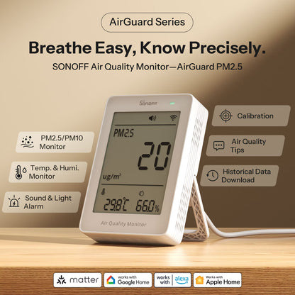SONOFF AirGuard PM2.5/PM10 Matter Over Wi-Fi Air Quality Monitor | SAWF-07P