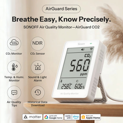 SONOFF AirGuard CO2 Matter Over Wi-Fi Air Quality Monitor | SAWF-08P