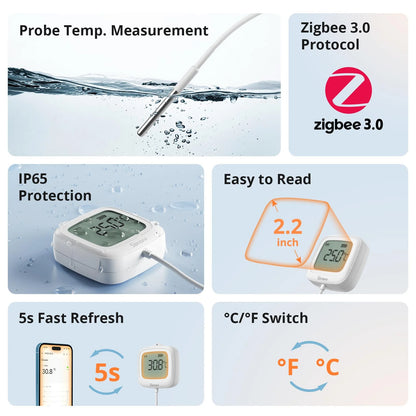 SONOFF SNZB-02LD IP65 Zigbee LCD Smart Thermometer (Probe Version)