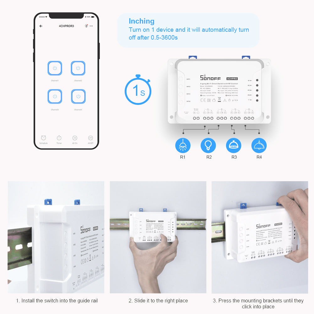 SONOFF 4CH PRO R3 4-gang Wi-Fi Smart Switch with RF Control