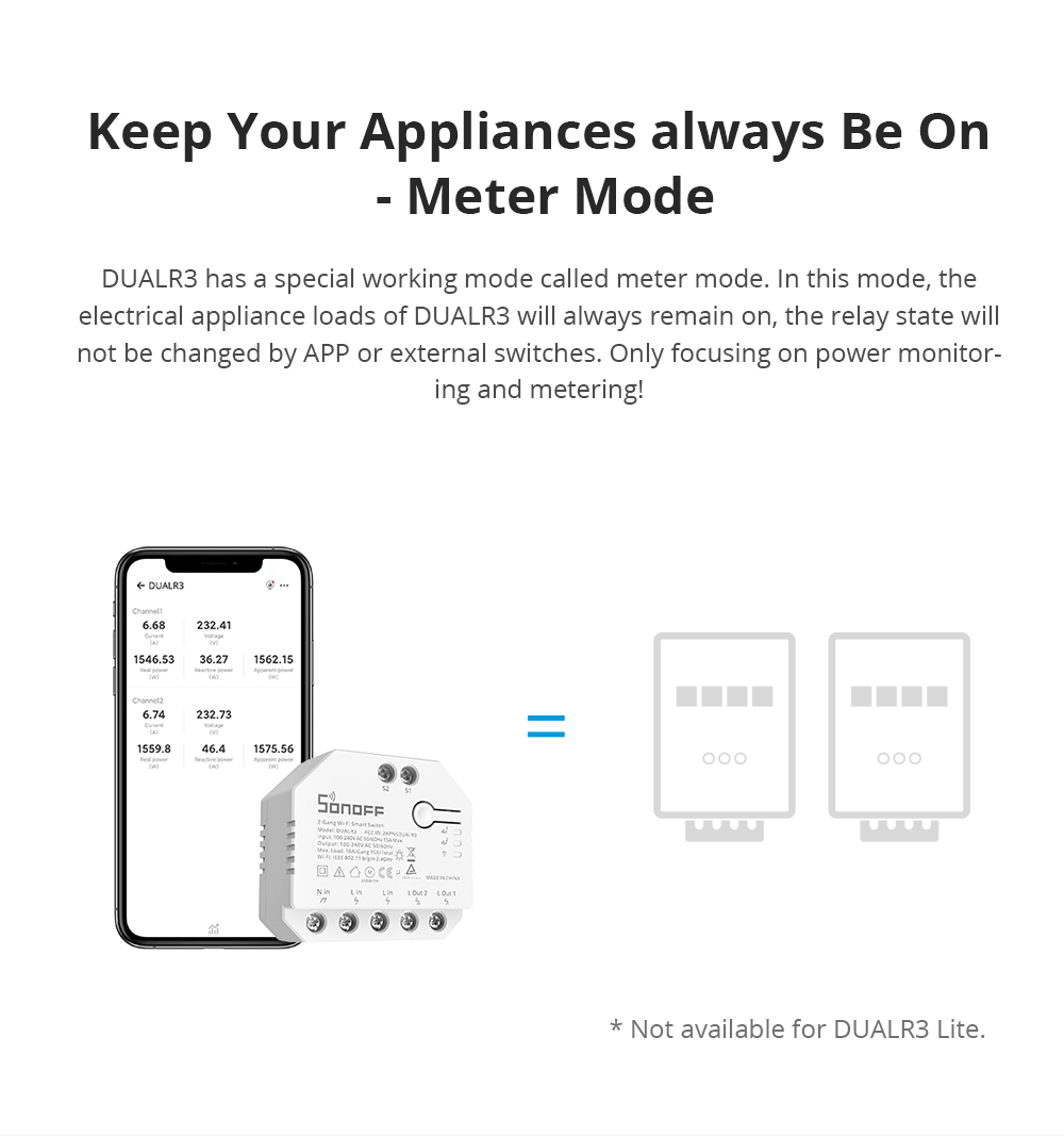 SONOFF DUALR3 Dual Relay Two Way Power Metering Smart Switch
