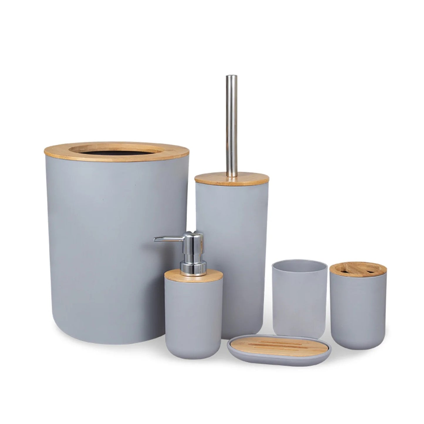 Bamboo Plastic Bathroom Accessories Set (6pcs)