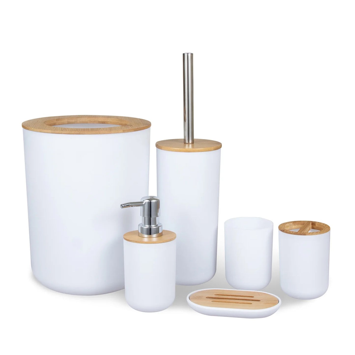 Bamboo Plastic Bathroom Accessories Set (6pcs)